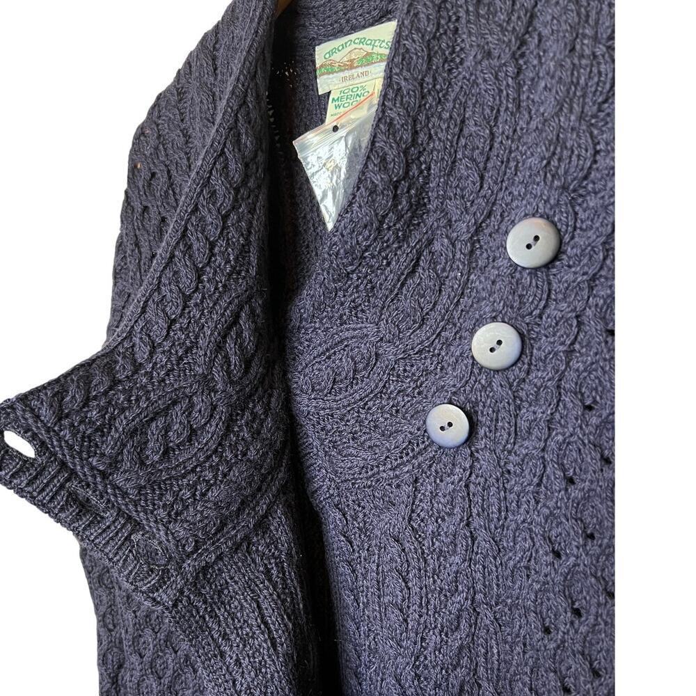 Aran Crafts 100% Merino Wool Cable Knit Coatigan In Navy Blue Women’s Large — image 7 of 8